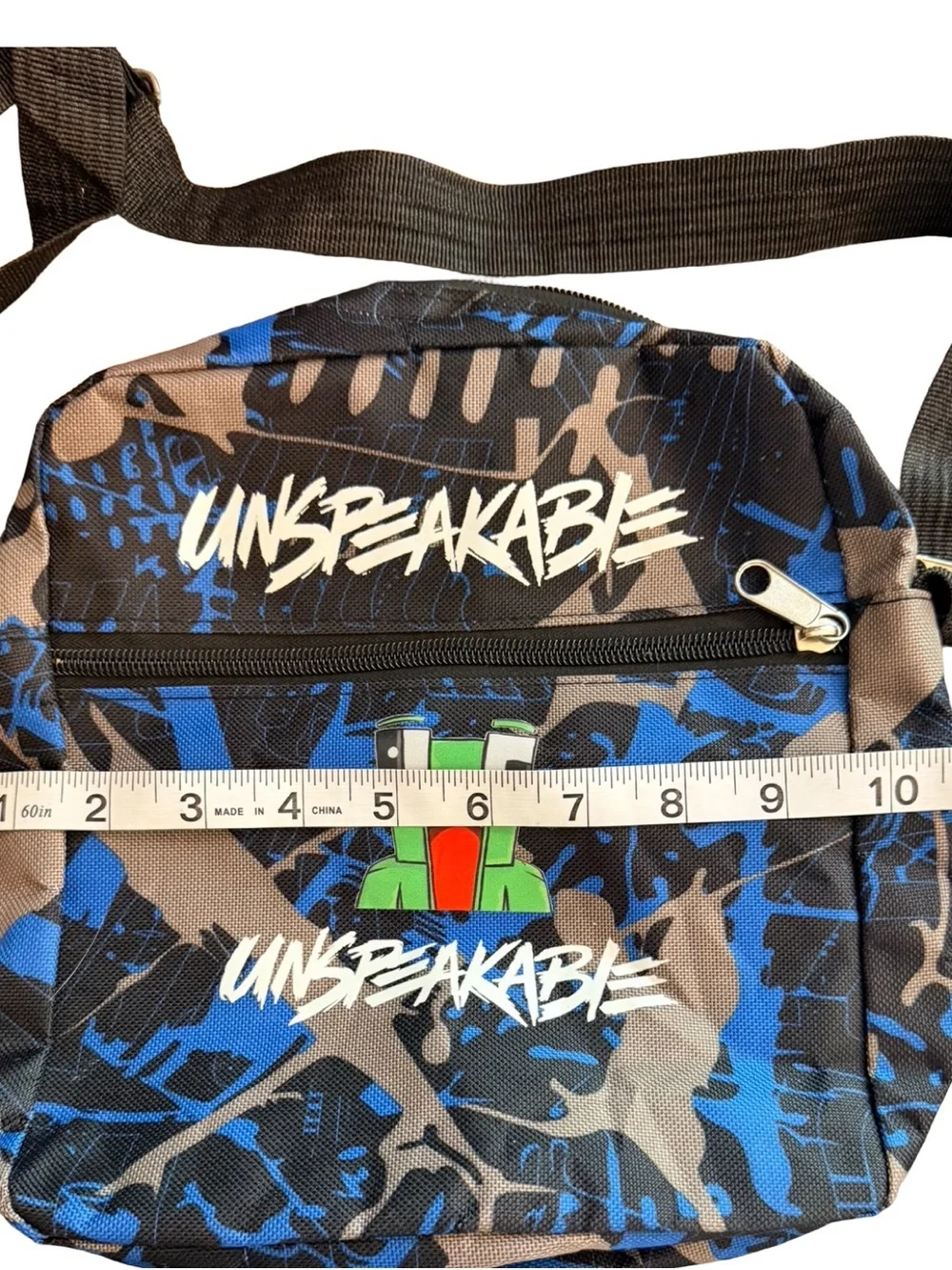 Unspeakable Blue Camo Crossbody Bag | Minecraft Frog Graphic | Kids Gamer Bag